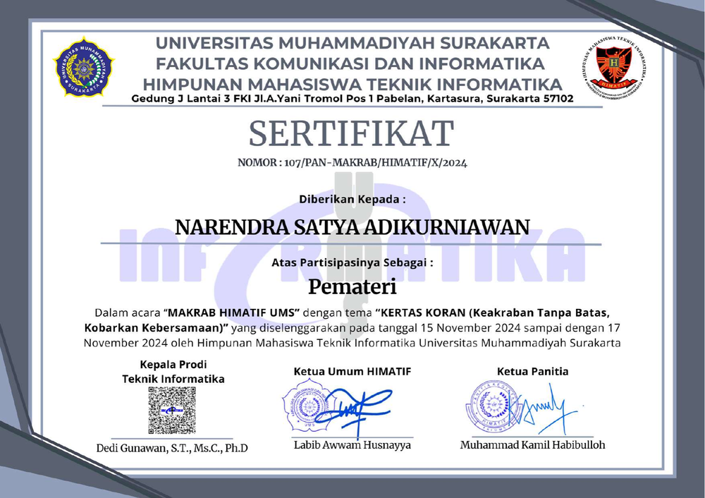 Speaker / Pemateri - Makrab HIMATIF UMS 2024 ("Kertas Koran")